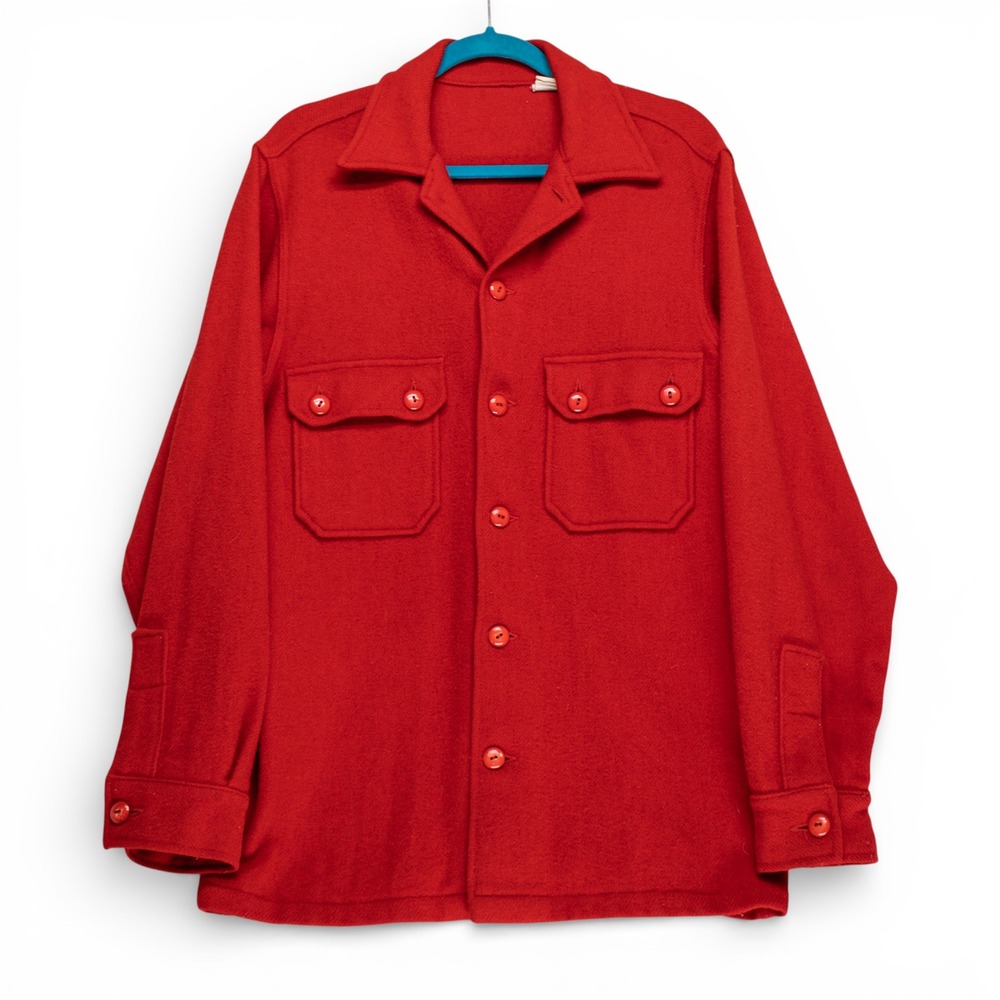Vtg 50s 60s Shirt Jacket‎ Mens 44 Long Hunting Cruiser Wool Chore Coat Red